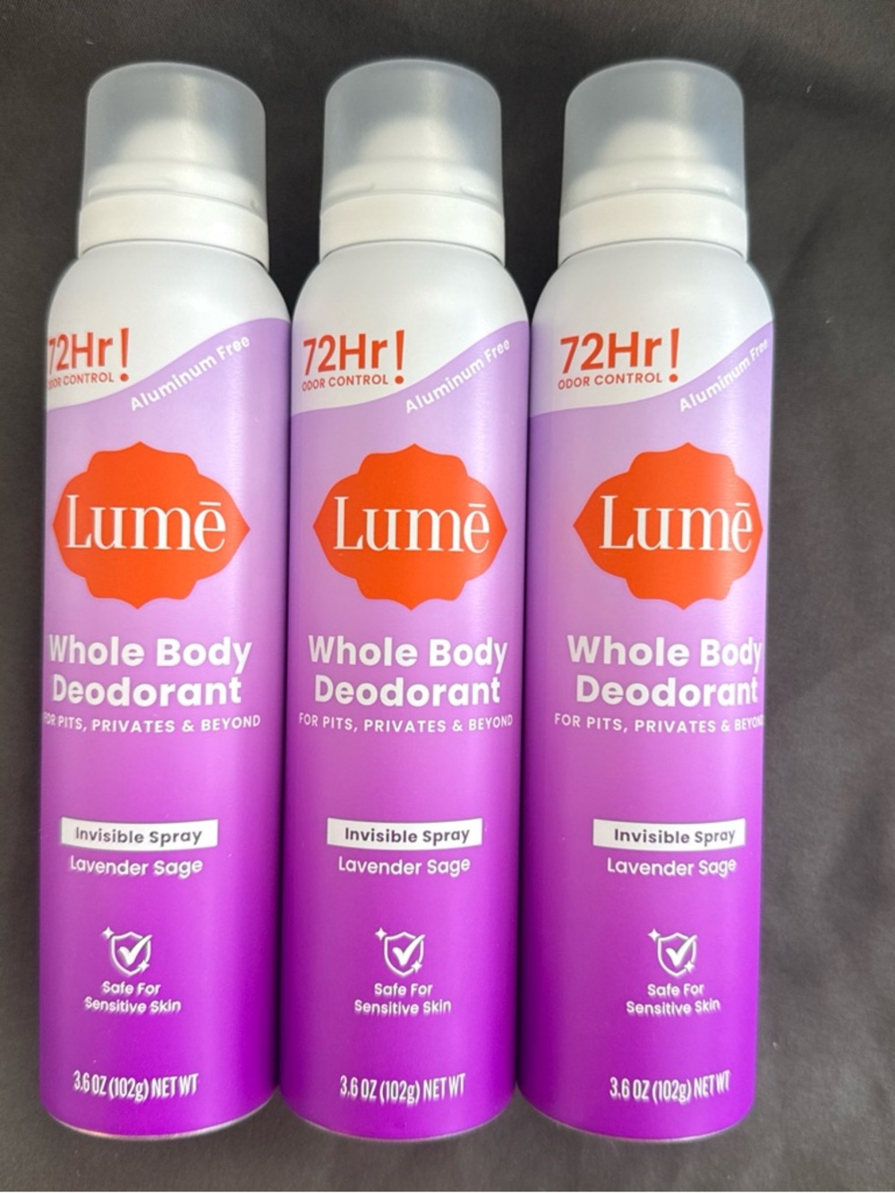 Lumē Whole Body Deodorant Spray - Lavender Sage Set of 3